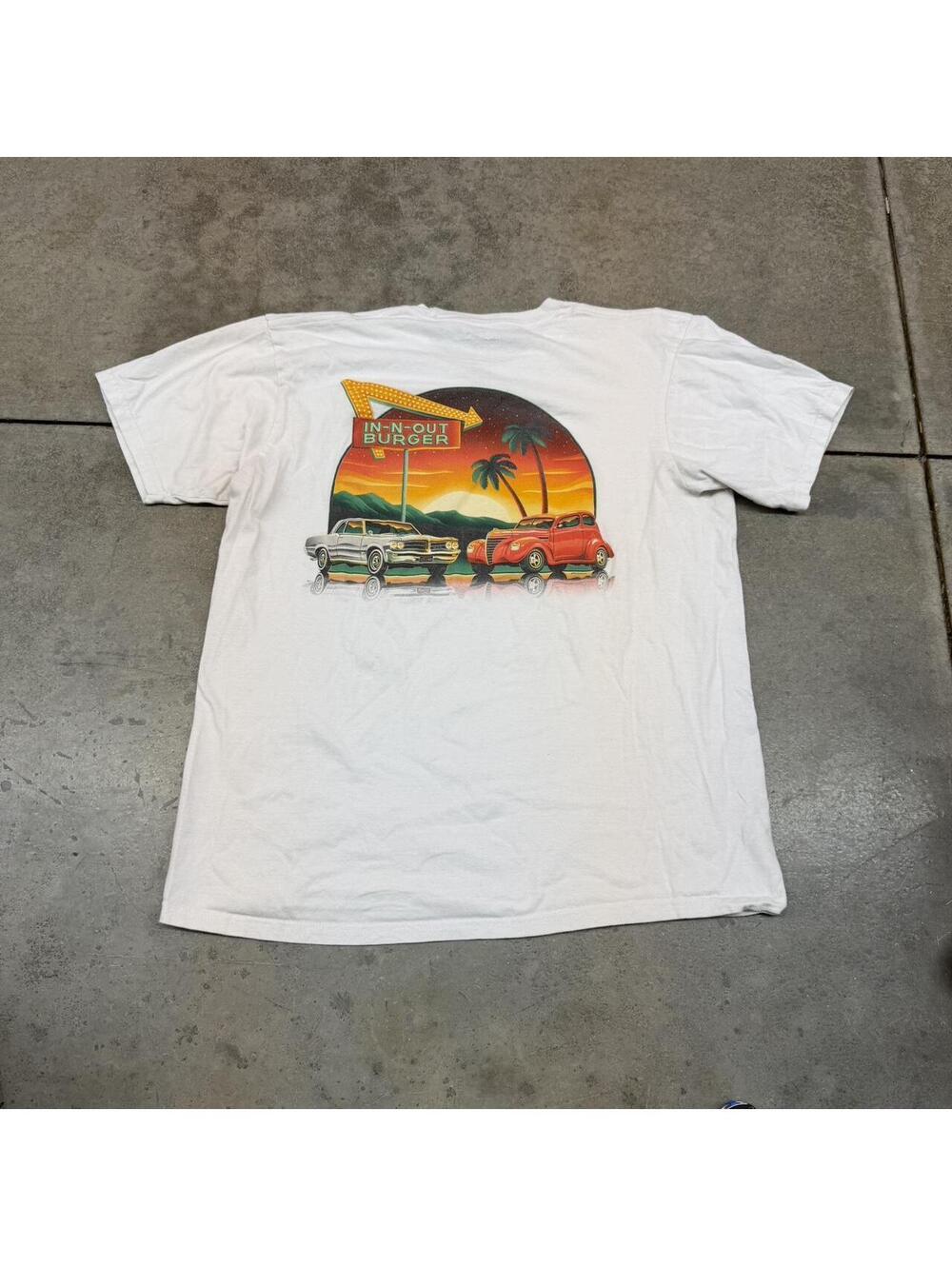 vintage in n out burger destination fast food white shirt size large HAS STAIN